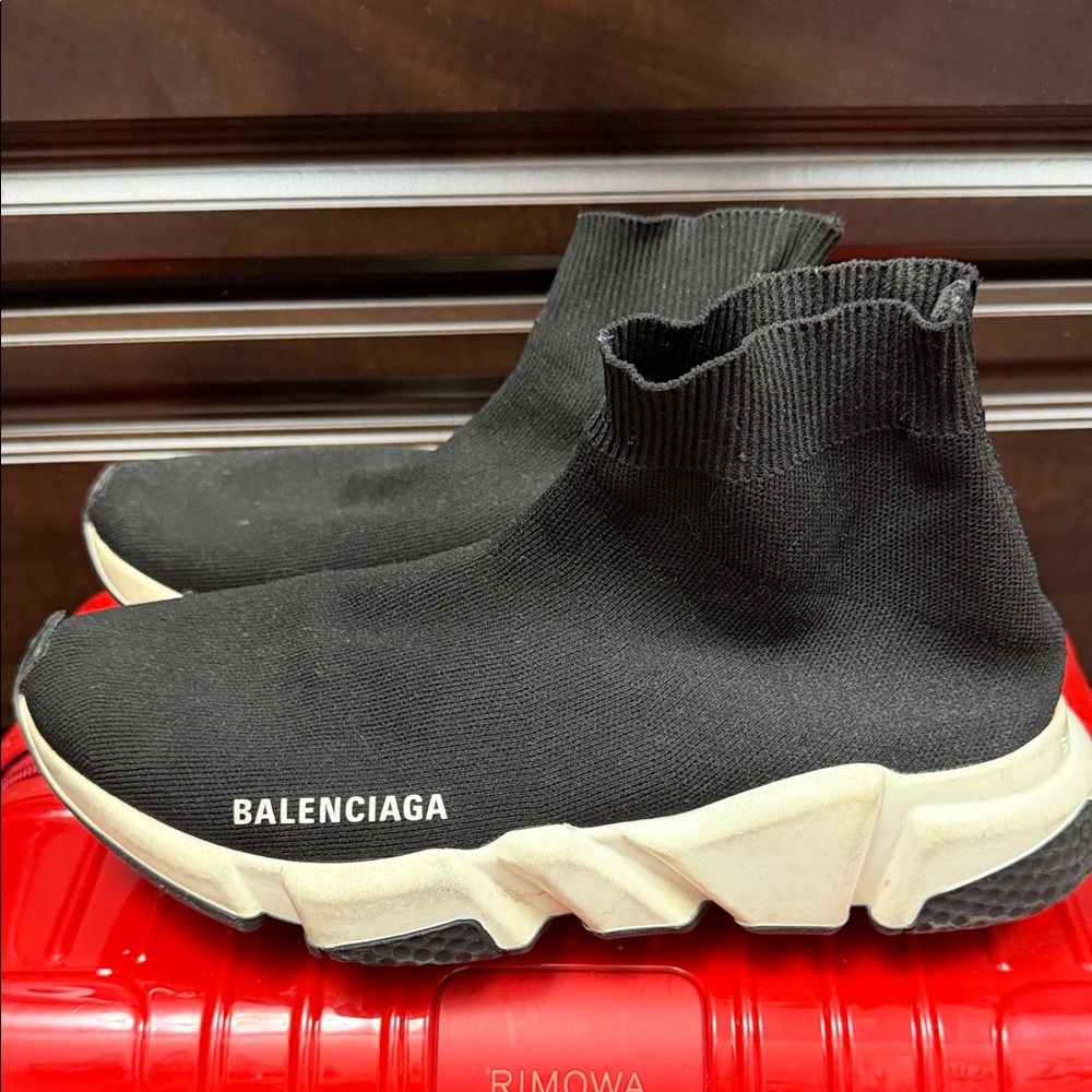 Balenciaga Black and White Speed Trainer Sock Sneakers
